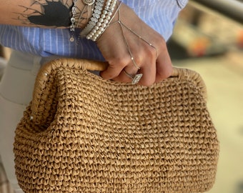 Crochet Bag,Raffia Bag,Straw Clutch Bag, Luxury Raffia Clutch,Fashion Handmade Bag For Women, Knitted Bag Gift For Her