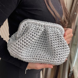 Häkel-Clutch, Knödelbeutel aus Metallgarn, Mini-Wolkenbeutel, handgewebte, glänzende Handtasche,Abendbeutel für Frauen,Geschenke für Freunde