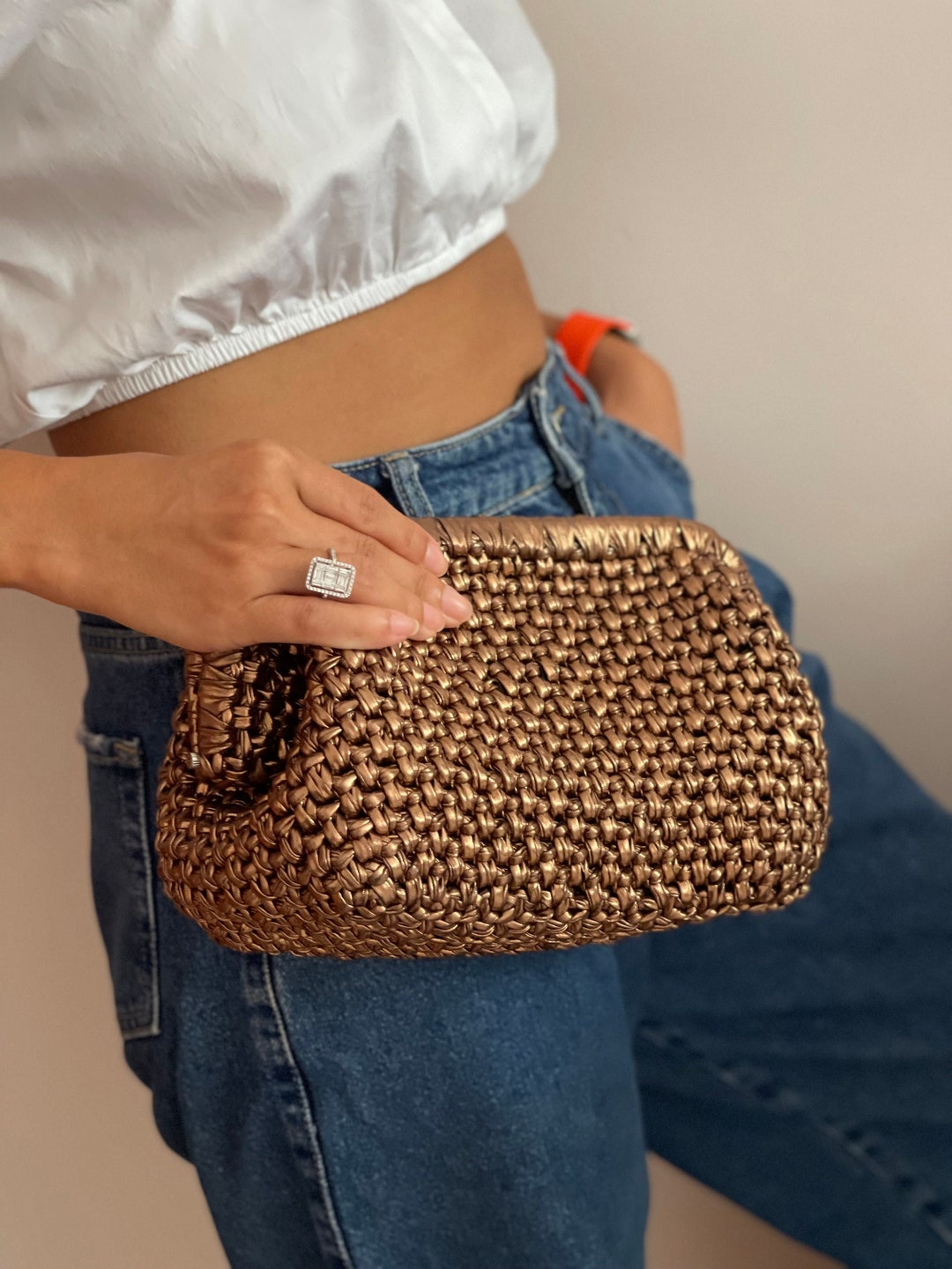Upcycled Denim Crochet Bag - Medium Crohini JOE Bag
