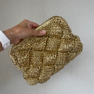 Crochet Metallic Clutch Bag: Handmade Woven Evening Bag