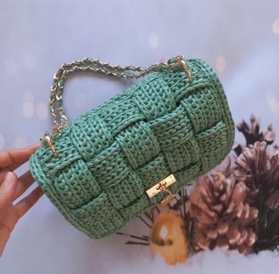 Crochet Bag, Leather Look Bag, Luxury Knitted Handbags,Evening Bag,Unique Bag, Hand Woven Shoulder Bag, Handmade Bag for Woman, Friend Gifts