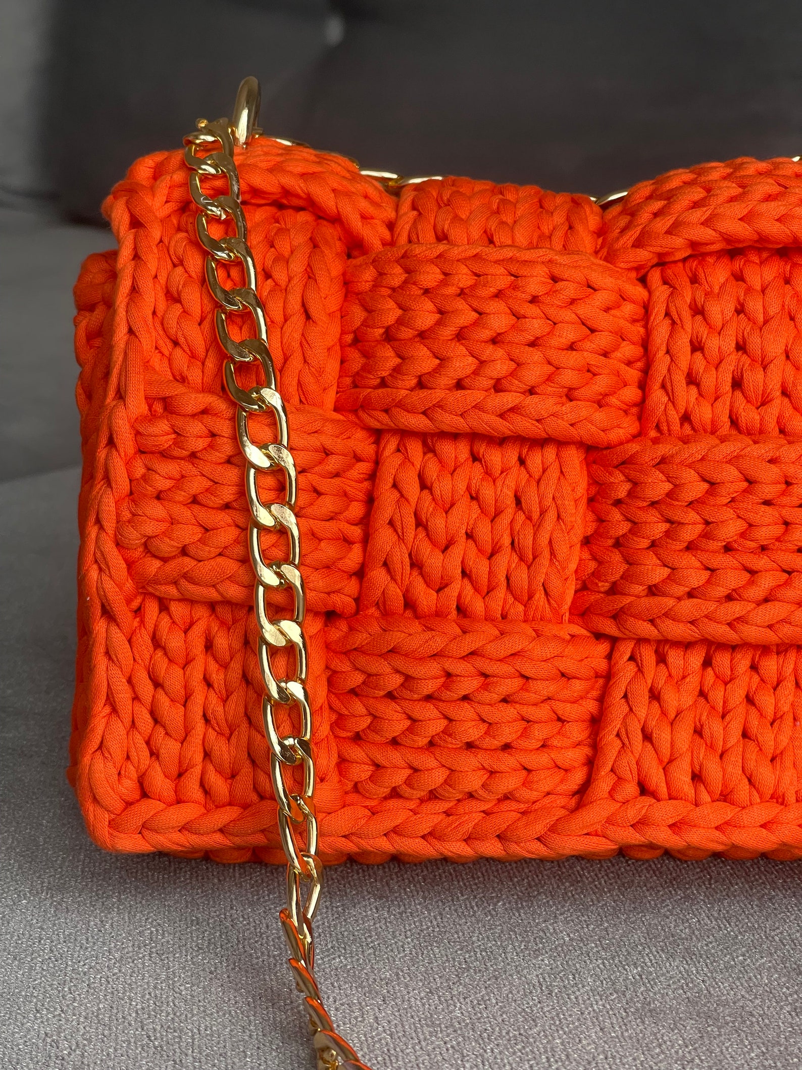 Crochet Luxury Shoulder Bag Knit Box Bag Gold Chain Capri Etsy