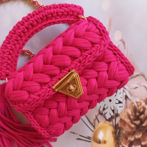 Crochet Bag, Handmade Bag,Luxury Knit Shoulder Bag, Gold Chain Handbag,Hand Woven Crossbody Bag, Gabigoldbagspl,Bag for Women,Friend Gifts