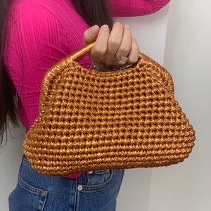 Crochet Bag,Metallic Top Handle Bag,Metallic Yarn HandbagBag,Clutch Purse,Handmade Knit Bag, Evening Bag for Women, Friend Gifts