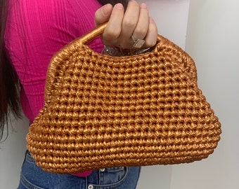 Gehäkelte Tasche, Metallic-Henkeltasche, Handtasche aus Metallic-Garn, Clutch, handgemachte Stricktasche, Abendtasche für Frauen