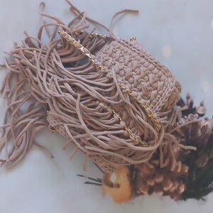 Hand Woven Crochet Crossbody Bag: Cotton Yarn Purse with Gold Chain image 9