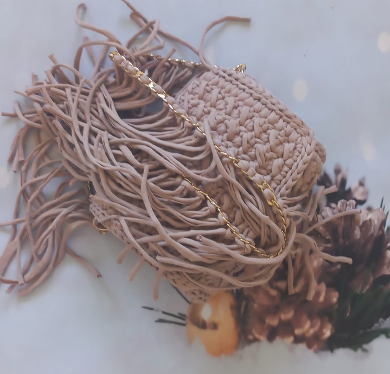 Hand Woven Crochet Crossbody Bag: Cotton Yarn Purse with Gold Chain image 9