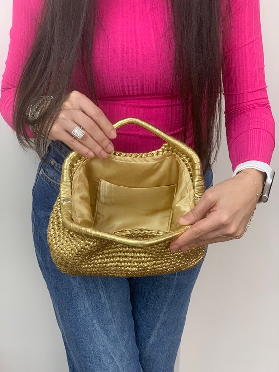 Metallic Crochet Top Handle Bag: Handmade Knit Evening Clutch - Etsy