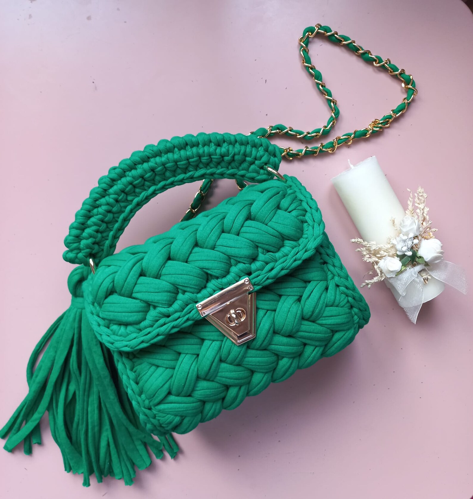 Crochet Bag Luxury Knit Shoulder Bag Gold Chain Etsy