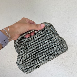 Gehäkelte Tasche, Metallic-Henkeltasche, Handtasche aus Metallic-Garn, Clutch, handgemachte Stricktasche, Abendtasche für Frauen