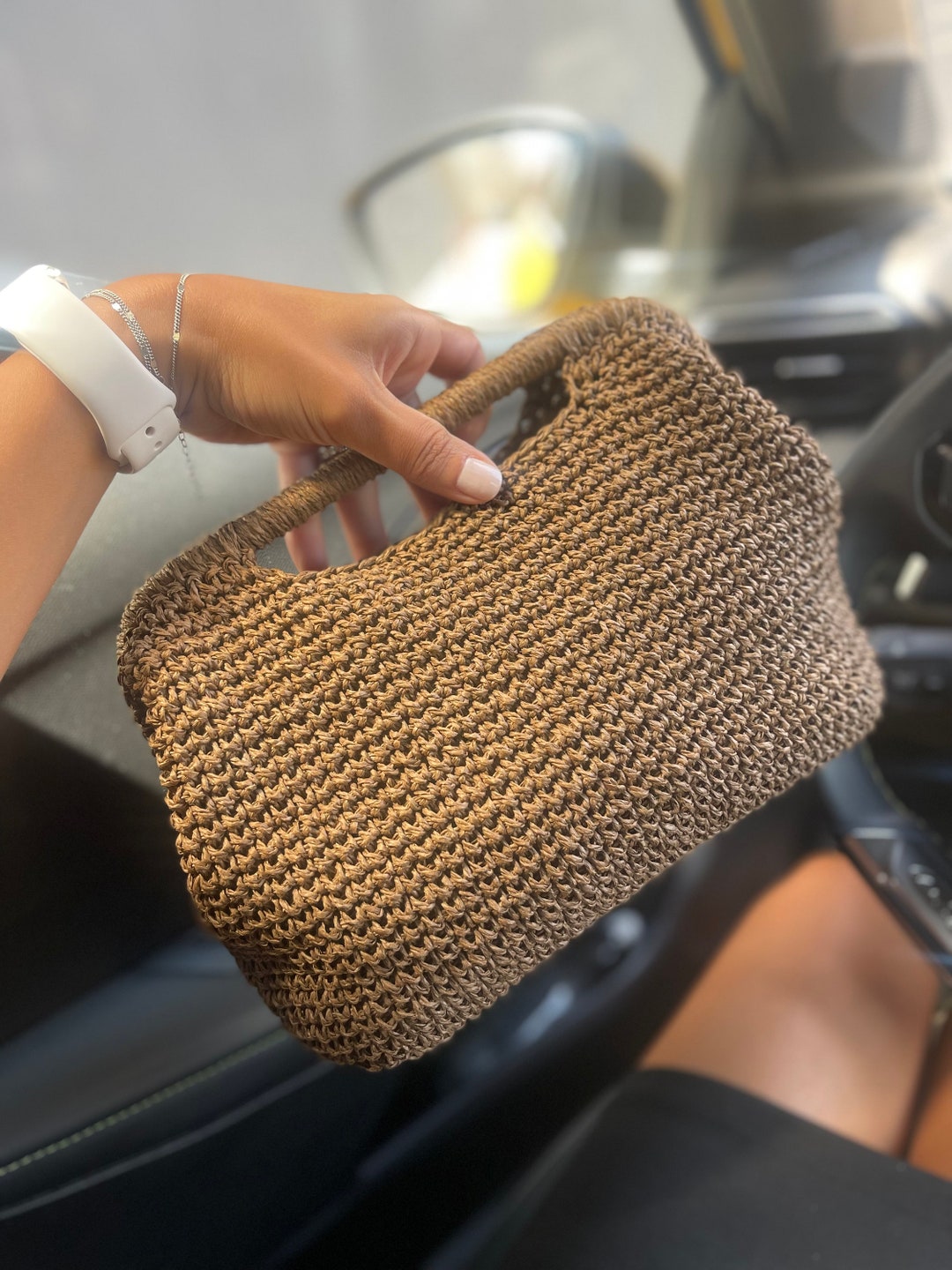 Handmade Raffia Crochet Clutch Bag: Fashion Knitted Bag