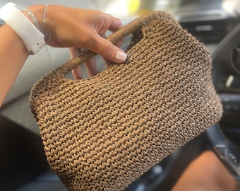 Handmade Raffia Crochet Clutch Bag: Fashion Knitted Bag