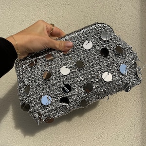 Crochet Purse,Metallic Bag,Clutch Bag,Sequin Bag,Glitter Bag,Mini Clutch Bag,Handmade Knit Bag,Evening Bag for Women, Friend Gifts