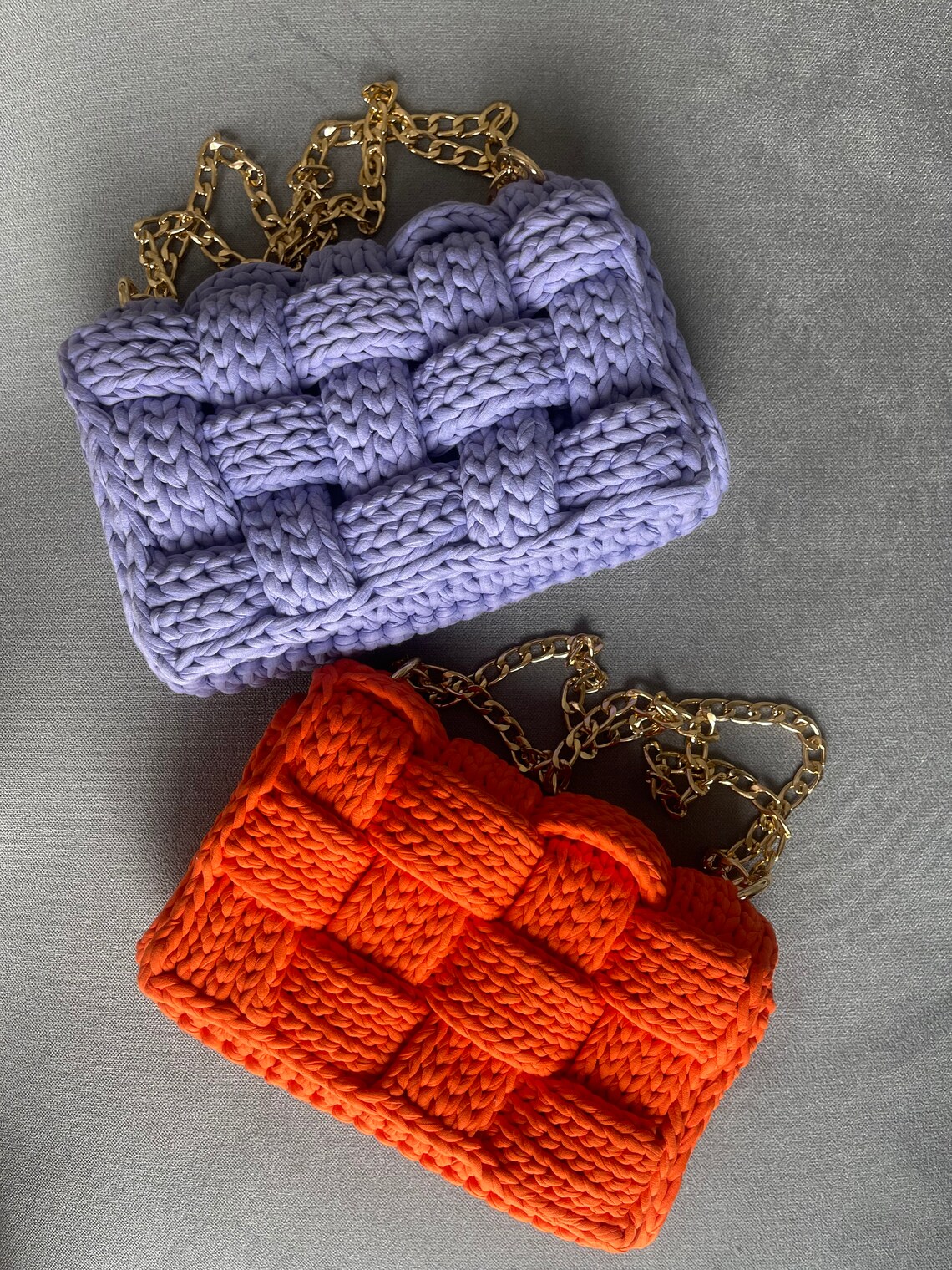 Crochet Luxury Shoulder Bag Knit Box Bag Gold Chain Capri Etsy