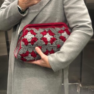 Granny Square Crochet Clutch Bag: Wool Handbag
