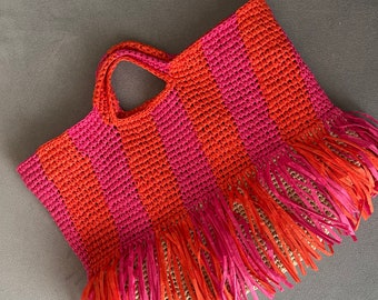 Handmade Raffia Crochet Bag: Summer Beach Tote with Fringe
