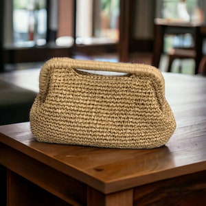 Gehäkelte Tasche, Raffia-Tasche, Stroh-Clutch, luxuriöse Raffia-Clutch, modische handgemachte Tasche für Frauen, gestrickte Tasche