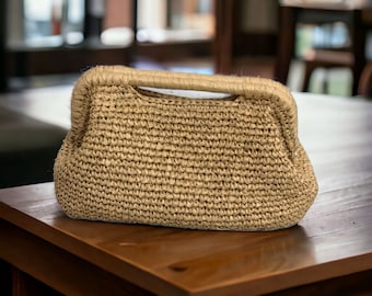 Gehäkelte Tasche, Raffia-Tasche, Stroh-Clutch, luxuriöse Raffia-Clutch, modische handgemachte Tasche für Frauen, gestrickte Tasche