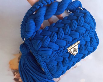 Bolso bandolera azul de ganchillo: bolso de hombro tejido a mano