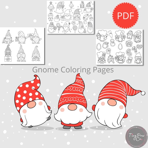 Cute Gnome Christmas Printable Digital Coloring Pages