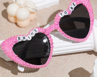 Personalized pink pearl Glasses,Bridesmaid Glasses, Bridal Sunglasses,Heart Shaped Sunglasses， Rhinestone Wedding Accessories