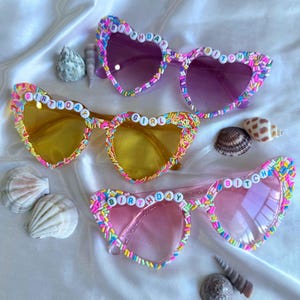 Handmade custom adult heart-shaped colorful candy birthday sunglasses, custom personalized letters, fun party glasses, seaside  glasses