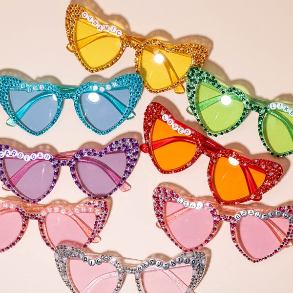 Customized sunglasses, lyrics glasses, sister glasses,bachelorette party glasses, birthday party glasses,heart shaped sunglasses