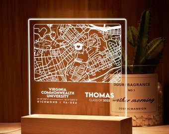 Custom Graduation Gifts For Him, Custom College, High School Map Acrylic Night Light, Unique Grad Gifts For Men