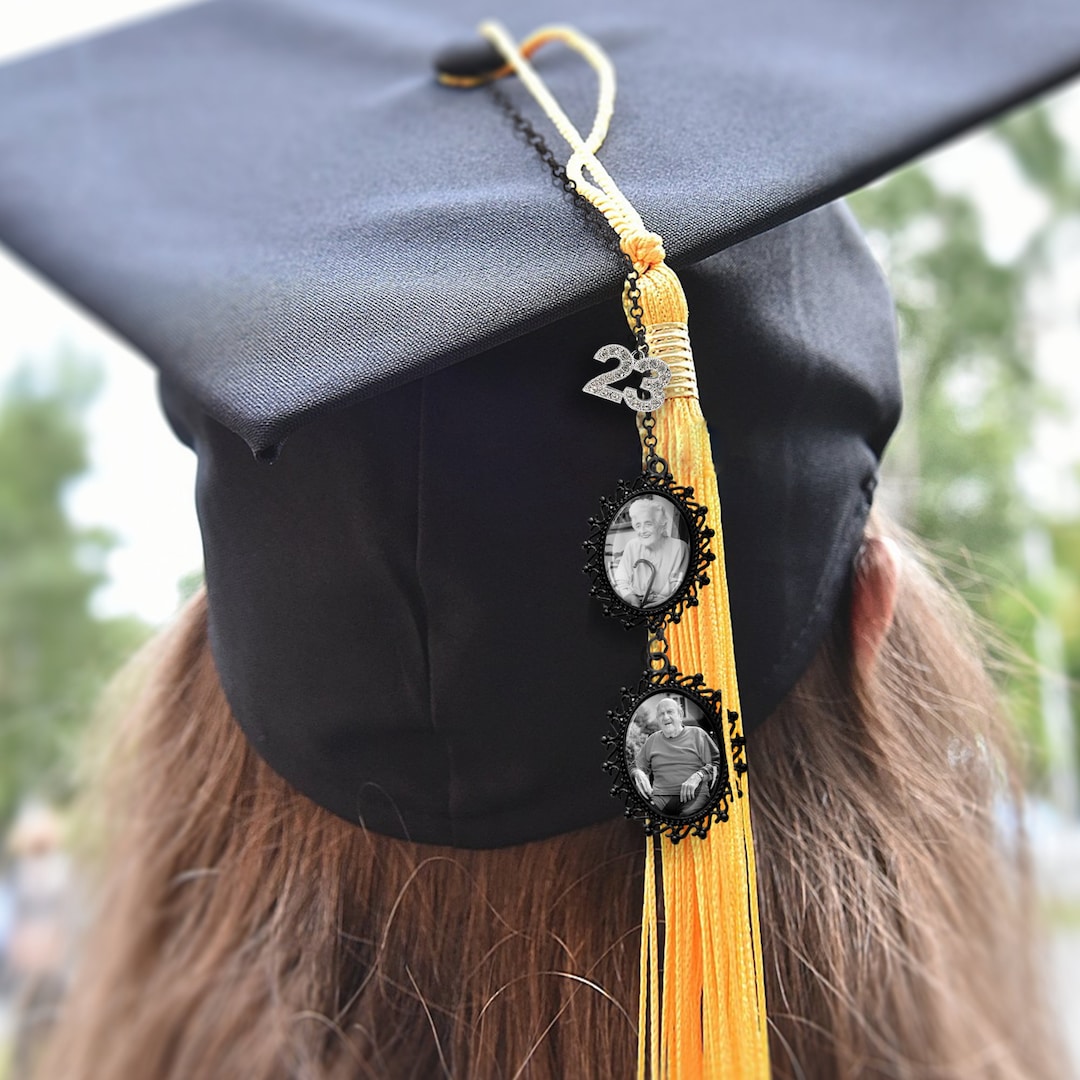 Custom Graduation Tassel Charm With Memorial Photo Charm, A Beautiful