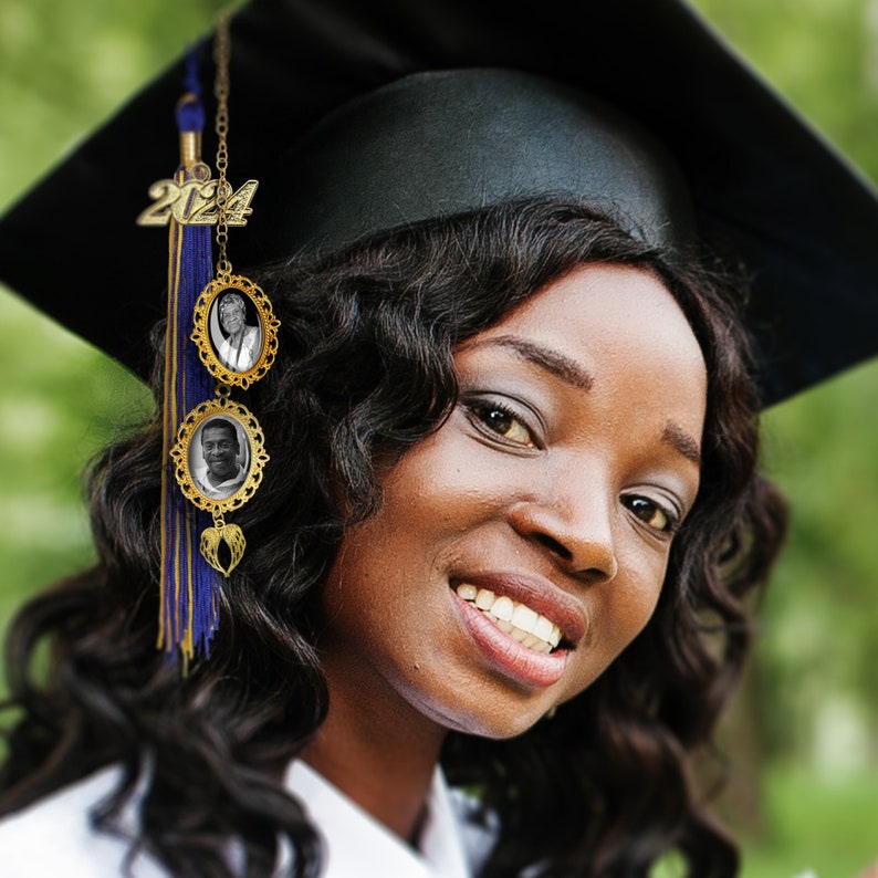 Custom Graduation Tassel Photo Charm with Angel Wings, Memorial Graduation Gift For Her, Graduation 2024 image 3