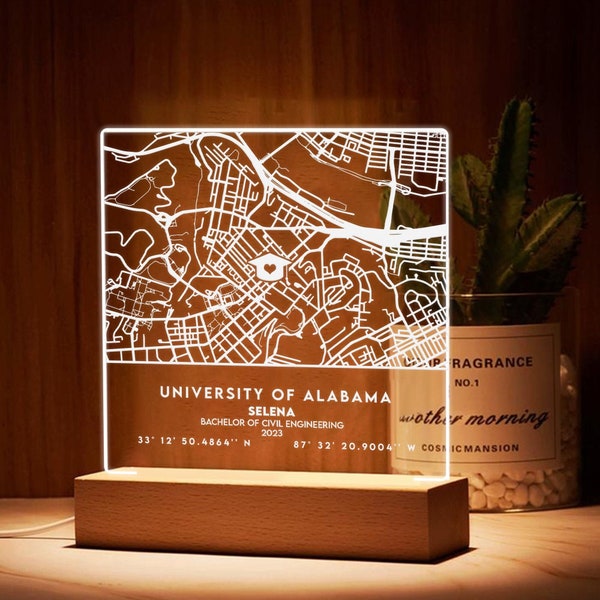 Personalized Graduation Gifts, Custom College, Campus Map Acrylic Night Light, Unique Grad Gifts For Him Class of 2024