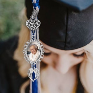 Custom Graduation Tassel Photo Charm with Angel Wings, Memorial Graduation Gift For Her, Graduation 2024 image 1