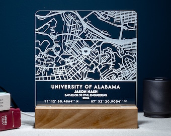 Custom College Graduation Gifts For Him, Personalized Campus Map Acrylic Night Light, Unique Grad Gifts For Friends Class of 2024