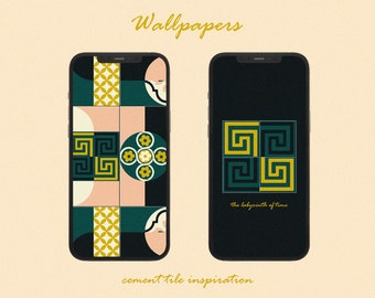 CEMENT TILE WALLPAPERS | 2 iPhone Wallpapers • Android | digital download | wallpaper cement tiles aesthetic, green wallpaper
