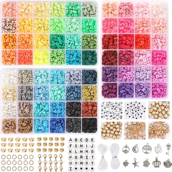 4800pcs Clay beads bracelet & jewelry making set,Polymer Clay Beads Kit, Colorful Beads For DIY Jewellery Earring Necklace Bracelet Craft