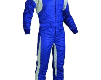 Mono de kart de algodón azul y blanco: ligero, estilo F1