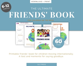 Friends book - Moving book for kids - Leaving party gift/guestbook for kids - Memories book - Keep in touch - Digital Download - Printable