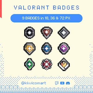 Valorant Rank Twitch Badges: Pixel Art Stream Sub Badges (Digital Download)