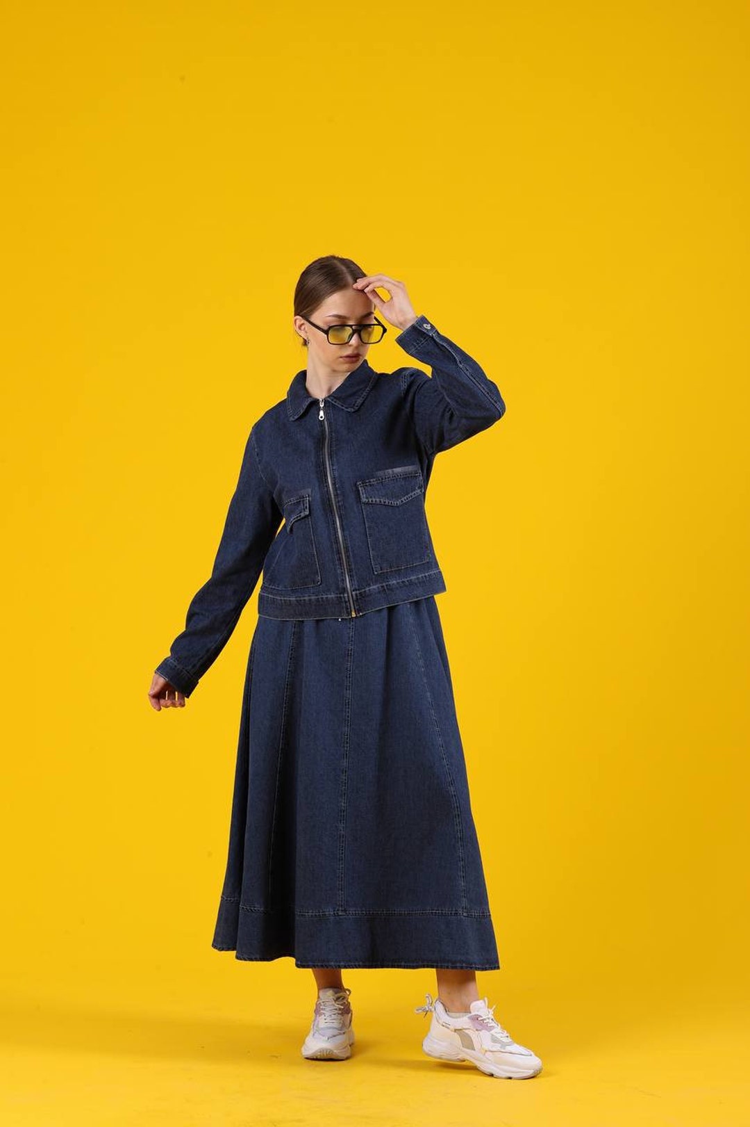 Molly Denim Skirt Set a Versatile and Comfortable Twopiece Set Etsy