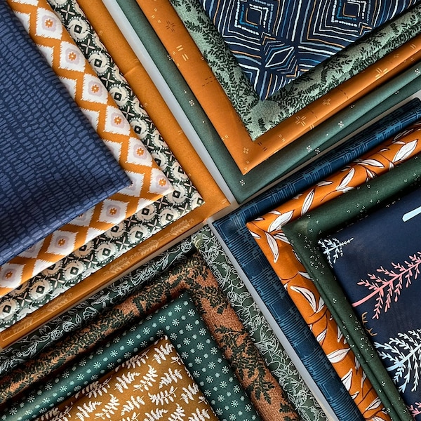 Kuratiertes Fat Quarter Bundle von Art Gallery Fabrics AGF Half Yard/Yard Bundle Gold Blau Grün GBG-01
