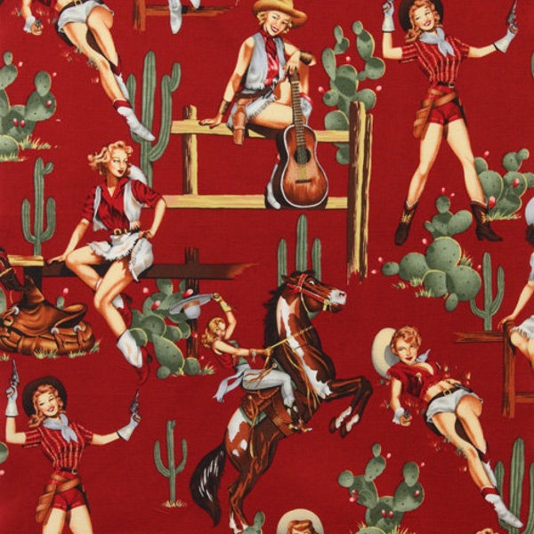 Alexander Henry  Pin up Cowgirl Vintage Mid Century Western  Retro Cotton Quilt Fabric From The Hip-2494ER