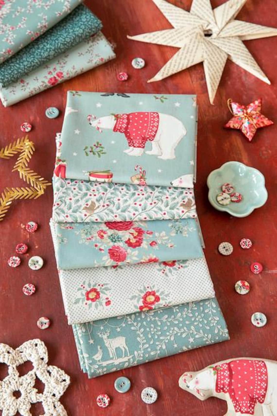 Tilda Merry Little Christmas 5 Pc Blue Fat Quarter Bundle -- 300243 - Etsy