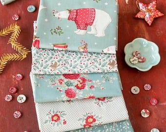 Tilda Merry Little Christmas 5 Pc Blue Curated Fat Quarter Bundle With ...