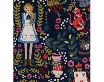 Canvas  AB8025-012 Wonderland - Wonderland - Navy Canvas Metallic Fabric  Rifle Paper Co Cotton+Steel
