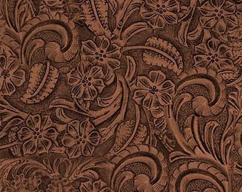 Big Sky Country Fabric by Michael Miller Tooled Leather on Mahogany  Western Fabric Quilt Fabric CX11306-MAHO-D