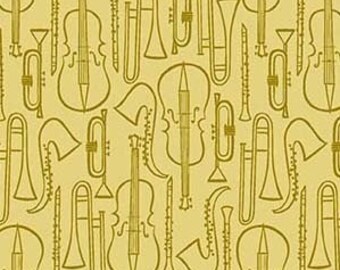 Happy times /music instruments / (CX10890-YELL-D) Michael Miller Fabrics Retro collection Quilt By Yard