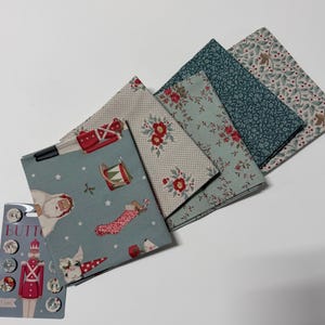 Tilda Merry Little Christmas  5 pc Blue  Curated  Fat Quarter Bundle  With Button CUST-004