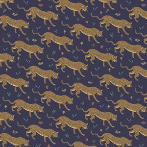Rifle Paper Co. Camont Jaguar Navy Metallic - Cotton + Steel - PER QUARTER METRE Rifle Paper Co. Camont Jaguar Navy Metallic - Cotton + Steel - PER QUARTER METRE