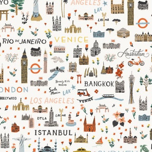 RP800-WH2 Bon Voyage - World Traveler - Tessuto bianco Rifle Paper Co Cotton+Steel Quilt Tessuto di cotone