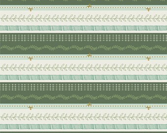May include: A seamless pattern with a repeating design of green and white stripes. The stripes are decorated with small green leaves and gold accents.